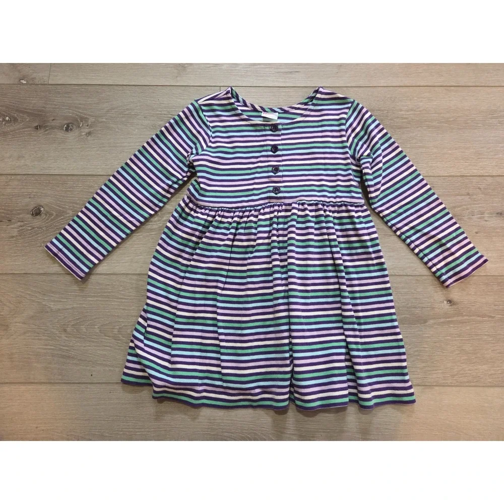 Hanna Andersson Purple Striped Dress Long Sleeve Buttons Girls 110 US 5 - read
